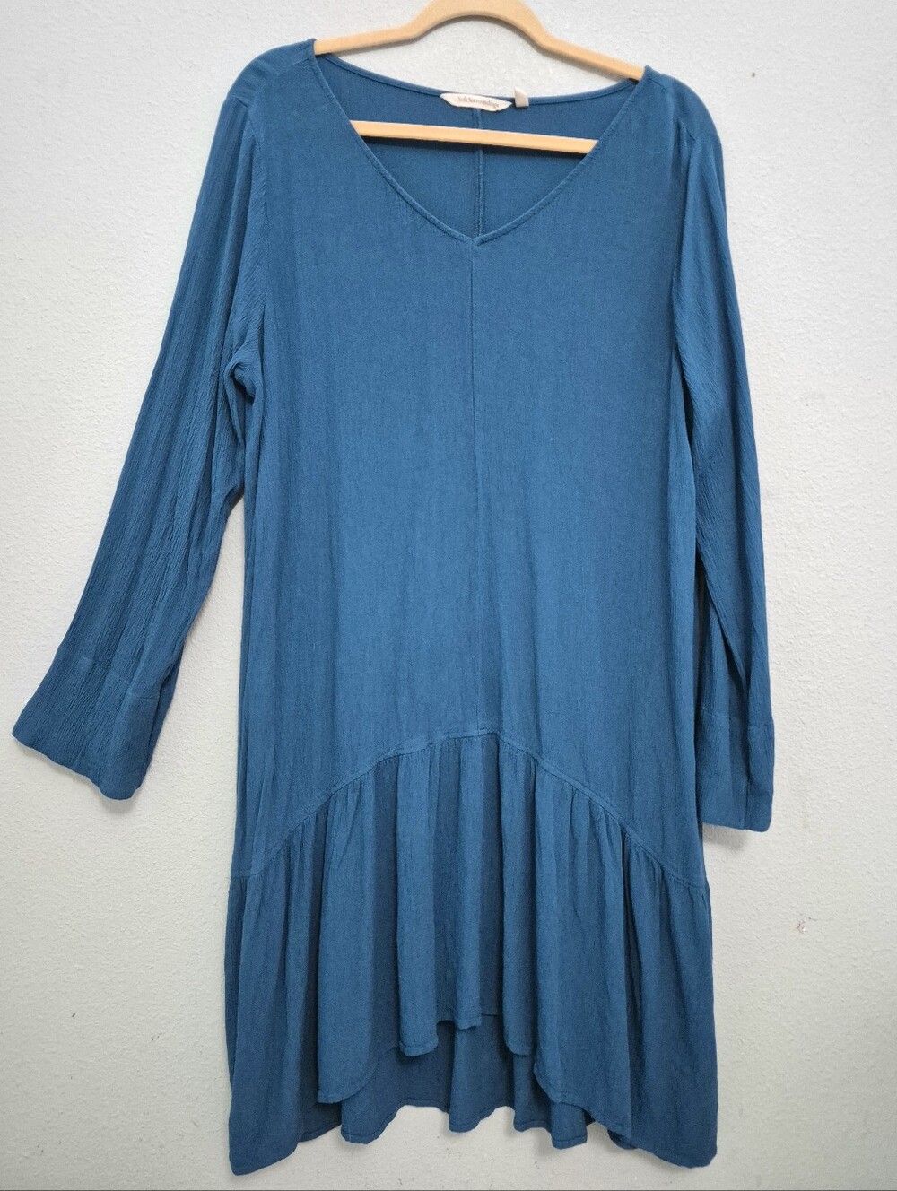 Soft Surroundings Mirabella Vneck Tunic Tiered Ruffle Hem Dress Blue L